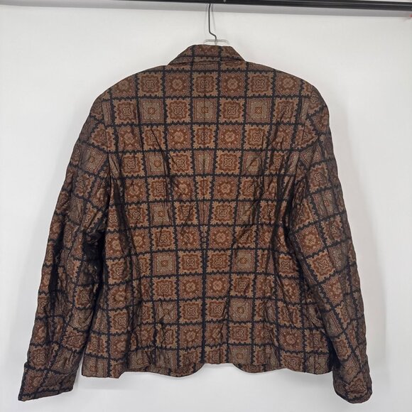 Vintage Antonette Franz Haushofer Womens Silk Blazer Jacket Brown Geometric Patt - Picture 11 of 11